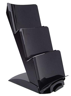 3 Tier TriVista™ Table Top Display, Black with Black Pockets #903BB