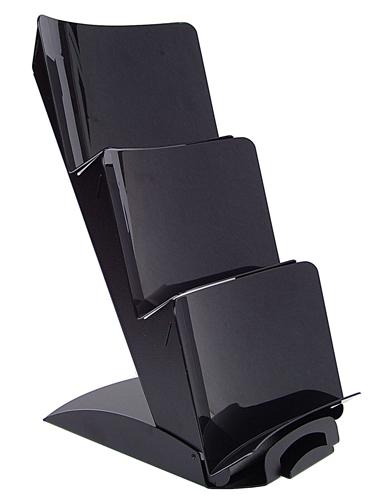 3 Tier TriVista™ Table Top Display, Black with Black Pockets #903BB